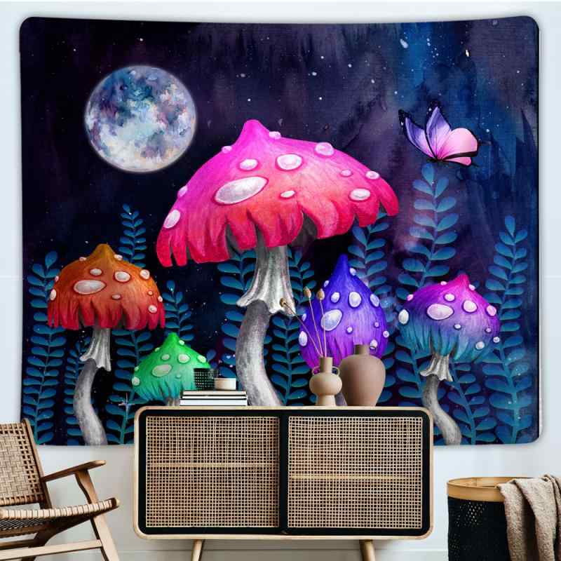 タペストリー きのこ柄 デジタルプリント 背景布 飾り布 ポリエステル製 壁掛け 部屋飾り インテリア リビング 寝室 子供部屋 かわいい おしゃれ 模様替え スクエア