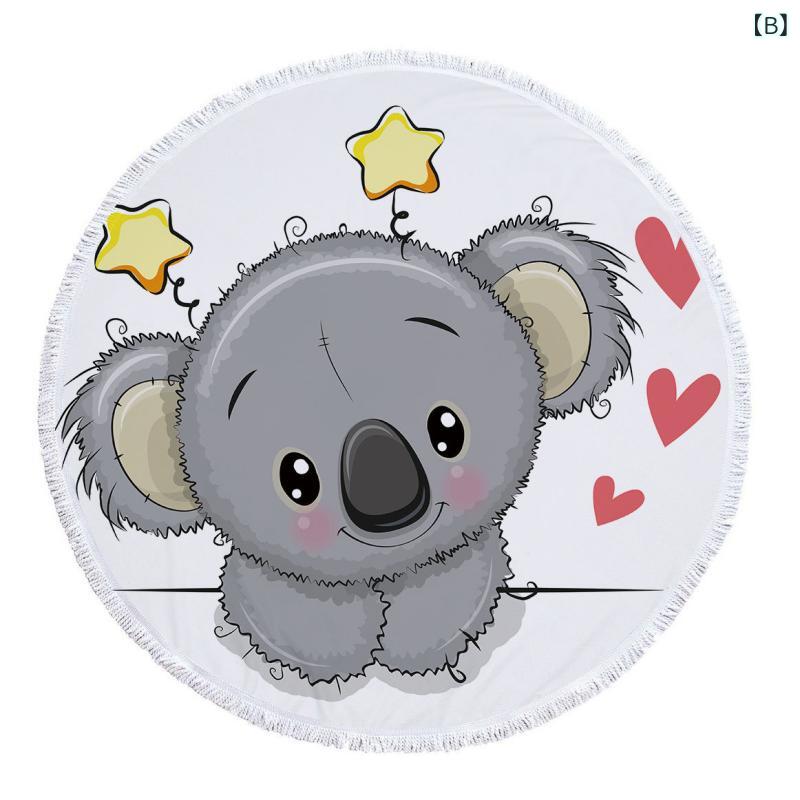 ビーチタオル 円形 コアラ柄 マイクロファイバー フリンジ デジタルプリント プール 海水浴 レジャー 吸水速乾 軽量 コンパクト(x2)