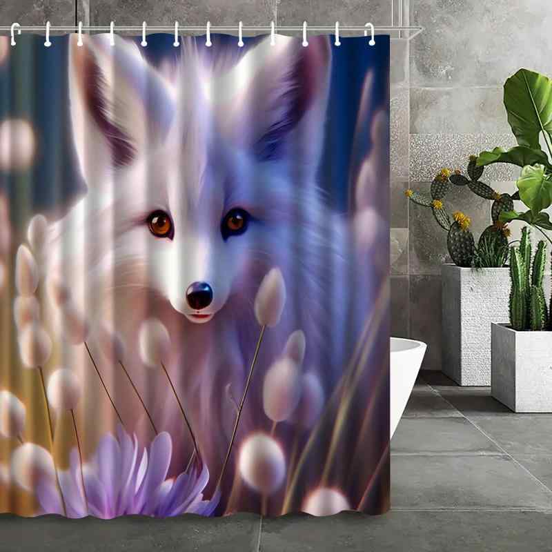 シャワーカーテン バスルーム ポリエステル製 防水 撥水 防カビ 3Dデジタルプリント キツネ柄 動物モチーフ おしゃれ かわいい 浴室 間仕切り