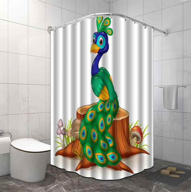 シャワーカーテン 防水 ポリエステル クジャク柄 浴室用 おしゃれ バスルーム インテリア アニマル柄 洗える フック付き