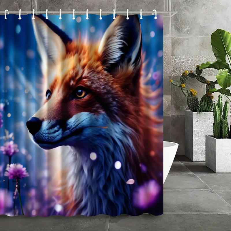 浴室カーテン シャワーカーテン キツネ柄 3Dデジタルプリント ポリエステル製 防水 防カビ加工 かわいい おしゃれ バスルーム お風呂 間仕切り 穴あけ不要 インテリア雑貨