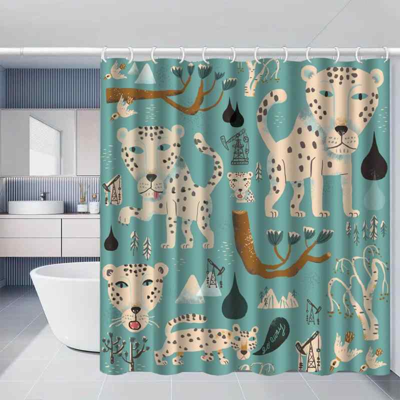 シャワーカーテン ヒョウ柄 防水 ポリエステル バスルーム インテリア バス用品 目隠し 仕切り 撥水加工 おしゃれ 穴あけ不要