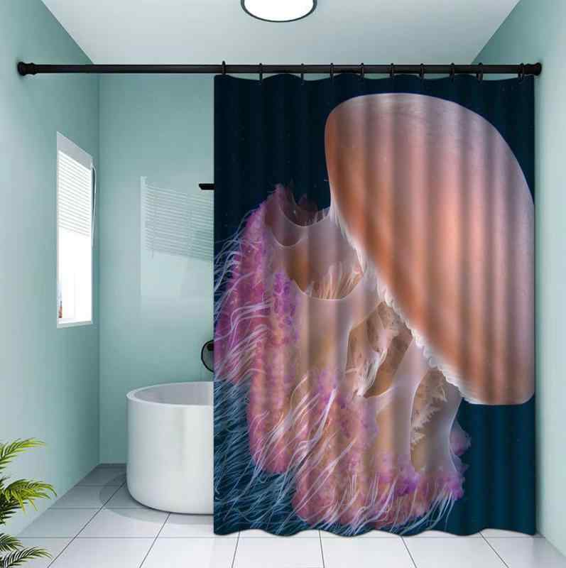 シャワーカーテン クラゲ柄 海洋デザイン ポリエステル素材 防水加工 デジタルプリント バスルーム 浴室 お風呂場 目隠し おしゃれ