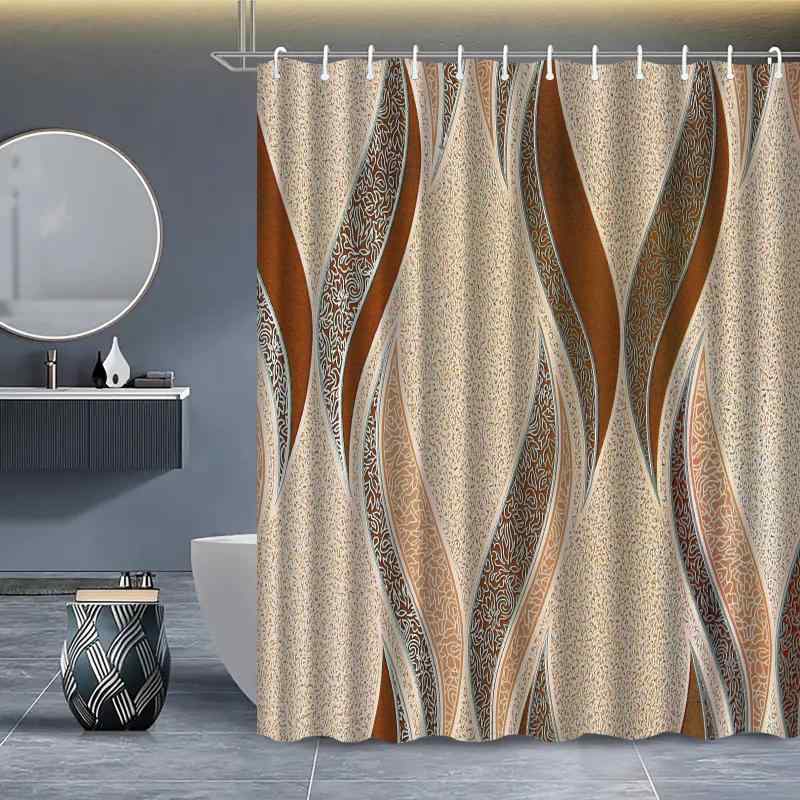 シャワーカーテン ストライプ柄 デジタルプリント ポリエステル 防水 バスルーム用 目隠し 間仕切り 軽量 モダン シンプル おしゃれ 浴室カーテン お風呂用 穴あけ不要 突っ張り棒対応