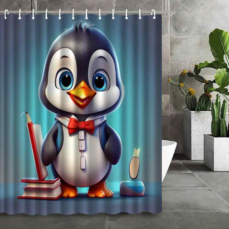 シャワーカーテン かわいい ペンギン柄 ポリエステル 防水 デジタルプリント バスルーム 目隠し 間仕切り 軽量 速乾 防カビ性 取り付け簡単