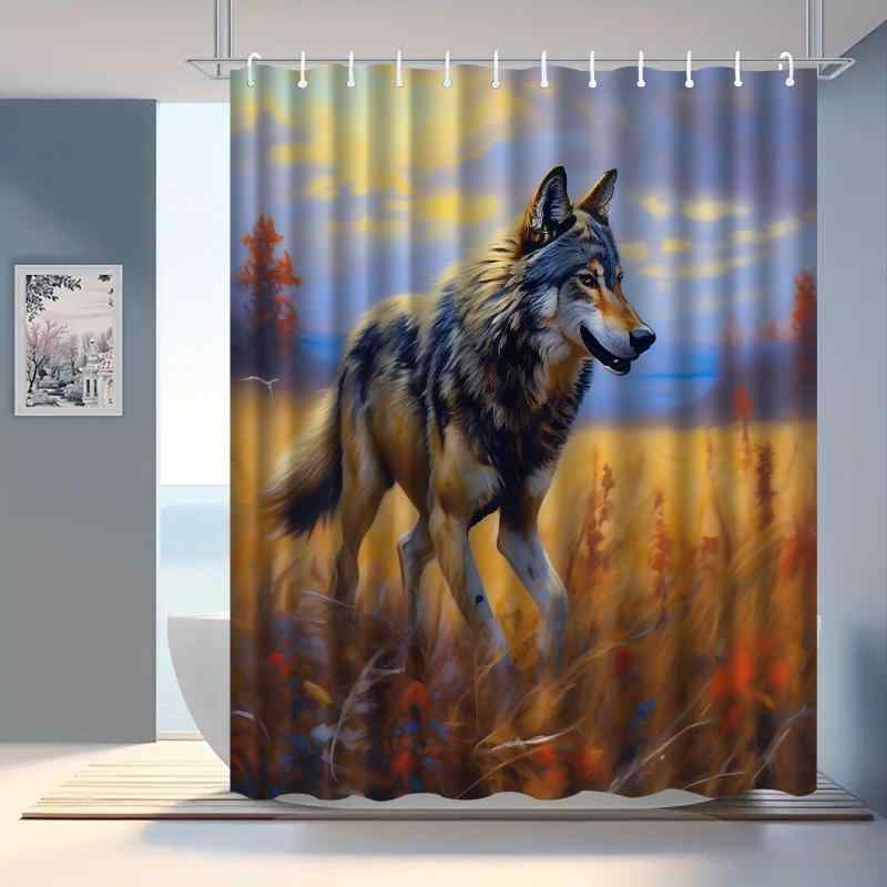 シャワーカーテン ポリエステル 防水 撥水 防カビ デジタルプリント アニマル オオカミ柄 モダンデザイン バスルーム お風呂 目隠し 間仕切り 穴あけ不要