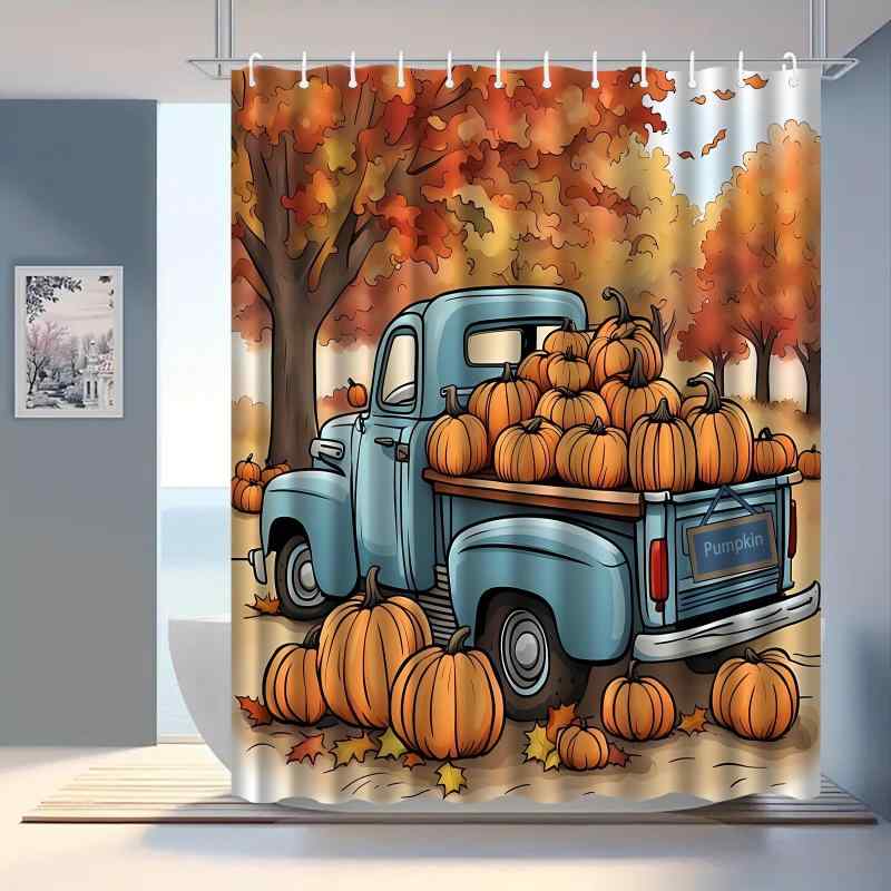 シャワーカーテン 3Dデジタル 秋用 感謝祭 収穫祭 カボチャ モミジ 防水 ポリエステル製 お風呂 バスルーム 間仕切り パーテーション 目隠し 田園風 カントリー調 デザイン