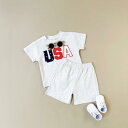 セットアップ ベビー 男の子 春夏 欧米風 アメリカン アルファベット プリント 半袖 Tシャツ ショートパンツ 半ズボン 上下セット 薄手 通気性 コットン 綿 普段着 ホワイト ライトグレー