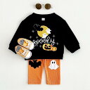 キッズ ベビー服 新生児 幼児 男女兼用 ハロウィン カボチャ パンプキン ゴースト 幽霊 刺繍 スウェット トレーナー セットアップ 上下セット 2点セット 綿 コットン 柔らかい 肌触り 秋冬 黒