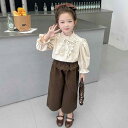 セットアップ 女の子 キッズ 子供 韓国風 カジュアル 春秋 シャツ ブラウス 長袖 長ズボン パンツ 2点セット 上下セット おしゃれ かわいい 普段使い 綿 ポリエステル