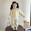 キッズ 女の子 セットアップ ジャケット パンツ 2点セット 長袖 ロングパンツ 無地 ジップアップ 春秋 カジュアル 韓国風 綿 柔らかな肌触り イエロー