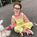 キッズ 女の子 春服 オーバーオール サロペット ストライプ柄 パンツ セットアップ 長袖 上下セット 綿混 ピンク イエロー お出かけ 普段使い
