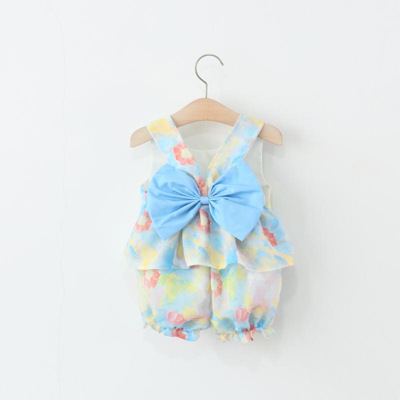 ベビー服 女の子 ショートパンツ セットアップ ノースリーブ 薄手 夏物 小花柄 フラワープリント ビッ..