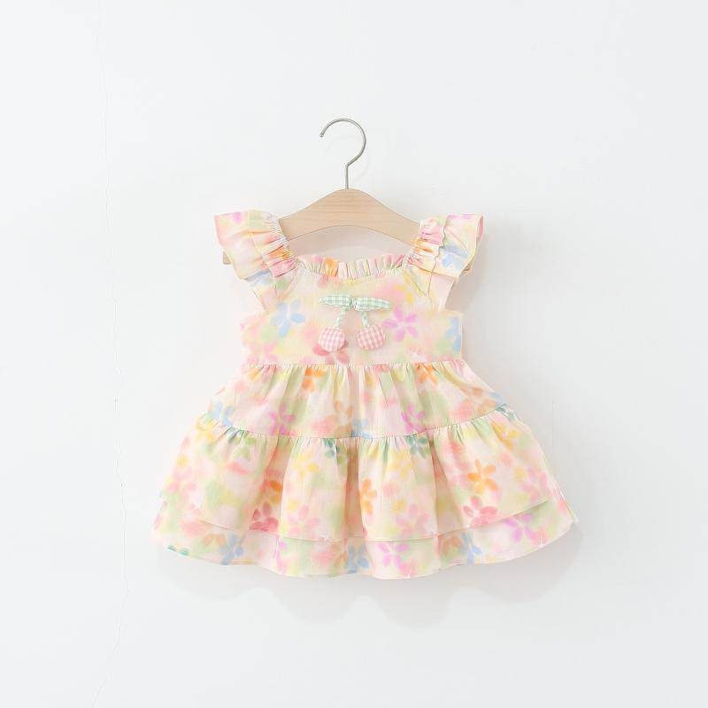 ワンピース 女の子 キッズ ベビー 韓国風 小花柄 フリル袖 コットン 薄手 プリンセスドレス Aラインシ..