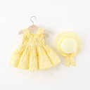 ベビー 女の子 キッズ ワンピース 春夏 韓国風 コットン 刺繍 キャミソール ノースリーブ Aライン プリンセス風 黄色 かわいい お出かけ 普段使い カジュアル