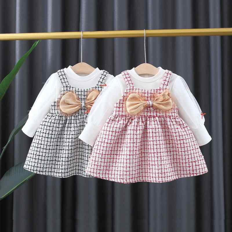 ベビー服 女の子 春秋 長袖Tシャツ チェック柄 ジャンパースカート ツーピース セットアップ 綿 かわい..
