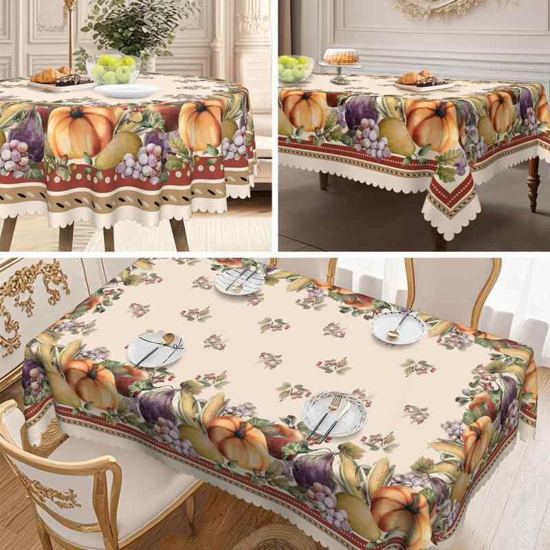 テーブルクロス 秋 収穫祭 感謝祭 食事会 円形 長方形 ダイニング ポリエステル カントリースタイル レ..