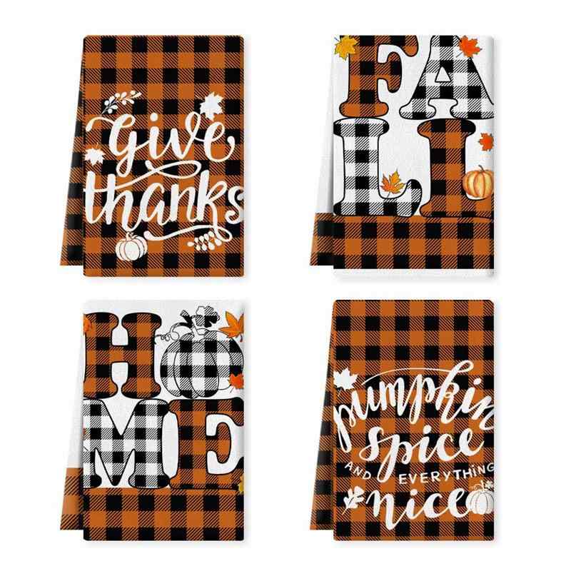 ふきん キッチンクロス 秋 マイクロファイバー 吸水 速乾 チェック柄 パンプキン柄 アルファベット柄 食器拭き 台拭き インテリア おしゃれ キッチン用品(x3)