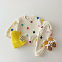 セットアップ ベビー キッズ 男の子 女の子 韓国風 春秋 トレーナー スウェット 上下セット ハート バルーン柄 おしゃれ かわいい コットン 快適 楽ちん 長ズボン 白 黄色
