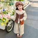 子供服 女の子 ベビー キッズ 花柄シャツ ブラウス パンツセットアップ 三点セット 長袖 長ズボン 柔らかな肌触り 綿混 ポリエステル 韓国風 ファッション おしゃれ かわいい 春秋 普段使い お出かけ 通園着 ブラウン ベージュ