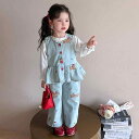 セットアップ 女の子 キッズ デニム 秋 韓国風 おしゃれ かわいい カジュアル スリーピース 3点セット 長袖 パンツ 長ズボン 柔らかい肌触り ポリエステル素材