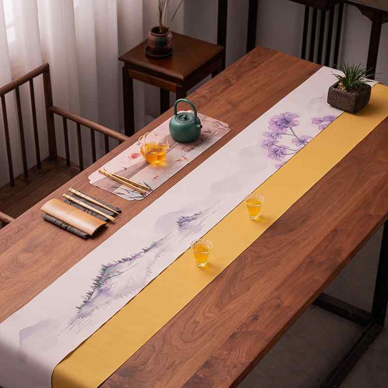 テーブルランナー 新中華風 禅風 撥水加工 長方形 ポリエステル製 リビング用 茶席 8点セット テーブル..