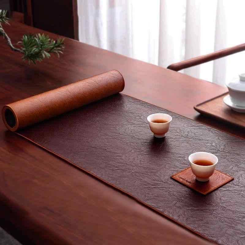 テーブルランナー レザー 防水 はっ水 新中式 禅風 和モダン アジアンテイスト 茶席 ティーマット お茶席用 高級感 エレガント 上質 無地 ダークブラウン 茶系 リビング ダイニング
