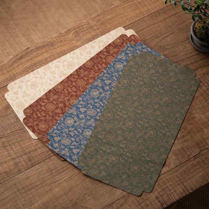 茶席 両面 蔓蓮模様 中華風 テーブルランナー 吸水性 乾式 高級感 ナイロン素材 茶器敷き 茶道 茶室 インテリア レトロ モダン 敷物