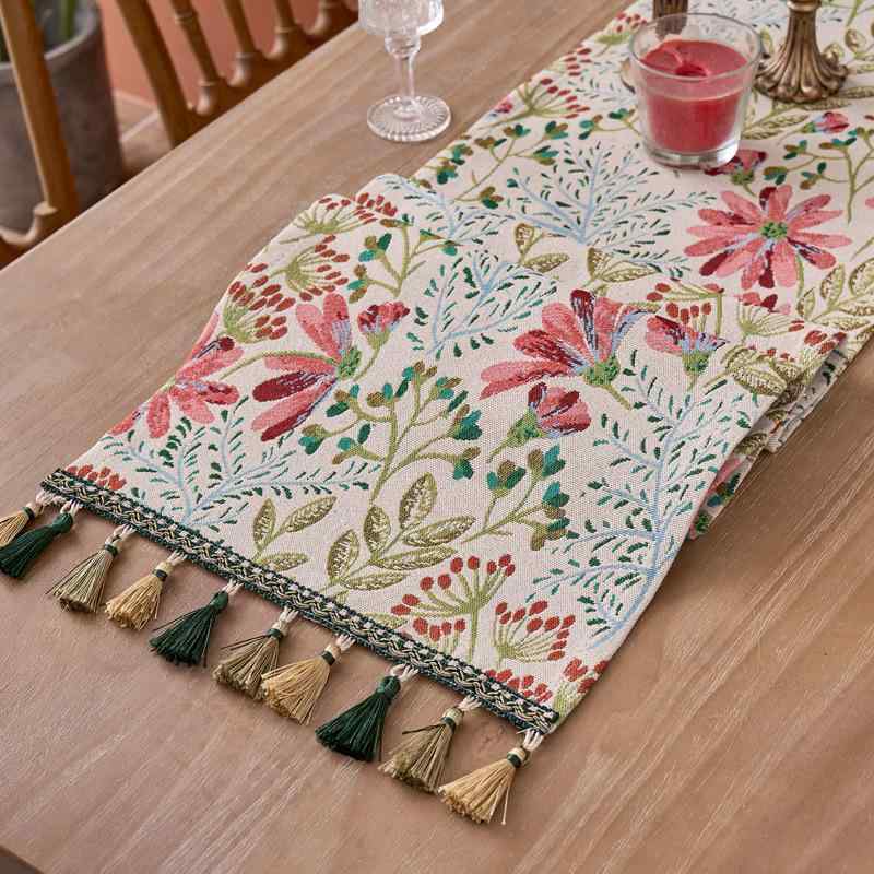 テーブルランナー アメリカンレトロ ヴィンテージ風 花柄 ボタニカル柄 ポリエステル ダイニング リビング テレビボード 飾り布 ダストカバー