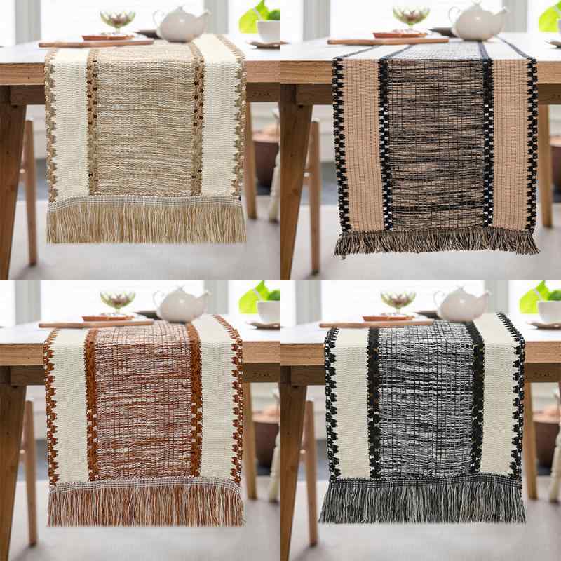 テーブルランナー 綿混紡 フリンジ 上質 エレガント リビング ダイニング コーヒーテーブル センターテ..
