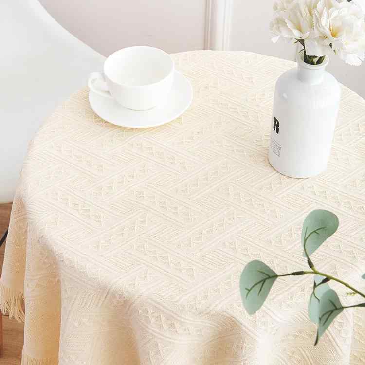 テーブルクロス 円形 丸型 正方形 スクエア 防塵 汚れ防止 ローテーブル ダイニングテーブル 食卓 撮影背景 マルチカバー ポリエステル 北欧 幾何学模様 オールシーズン ベージュ ホワイト ワッフル柄 チェック柄