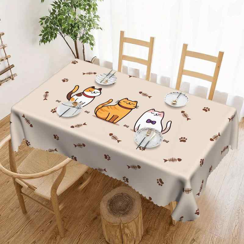 テーブルクロス 食卓カバー 猫柄 かわいい 子猫 足跡 アニマル柄 ポリエステル 防水 防油 撥水 汚れ防止 おしゃれ 円形 丸型 長方形 リビング ダイニング 食卓 ローテーブル カフェテーブル