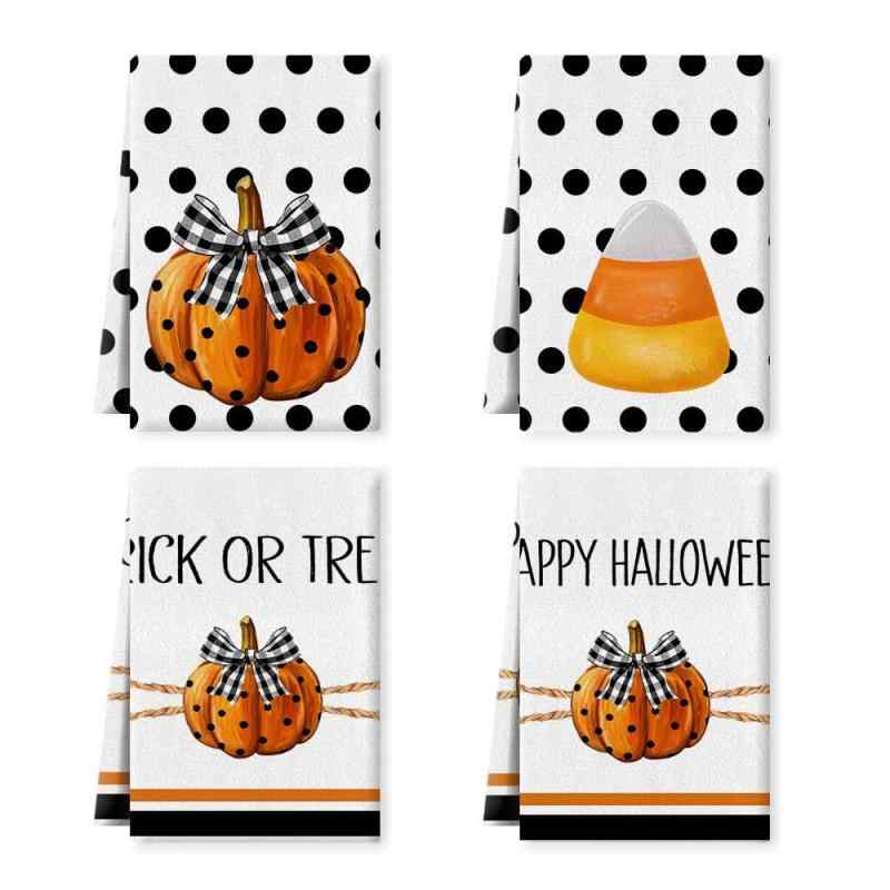 カウンタークロス キッチンタオル ハロウィン柄 マイクロファイバー ふきん 吸水性 速乾性 衛生的 台拭き 食器拭き ハンドタオル 掃除用品 多用途 秋(x3)