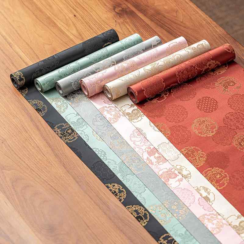 テーブルランナー 新中国風 禅風 絹 ジャガード織り 兎柄 金糸 海棠柄 高級感 エレガント 上質 茶席 ティーマット リビング 和室