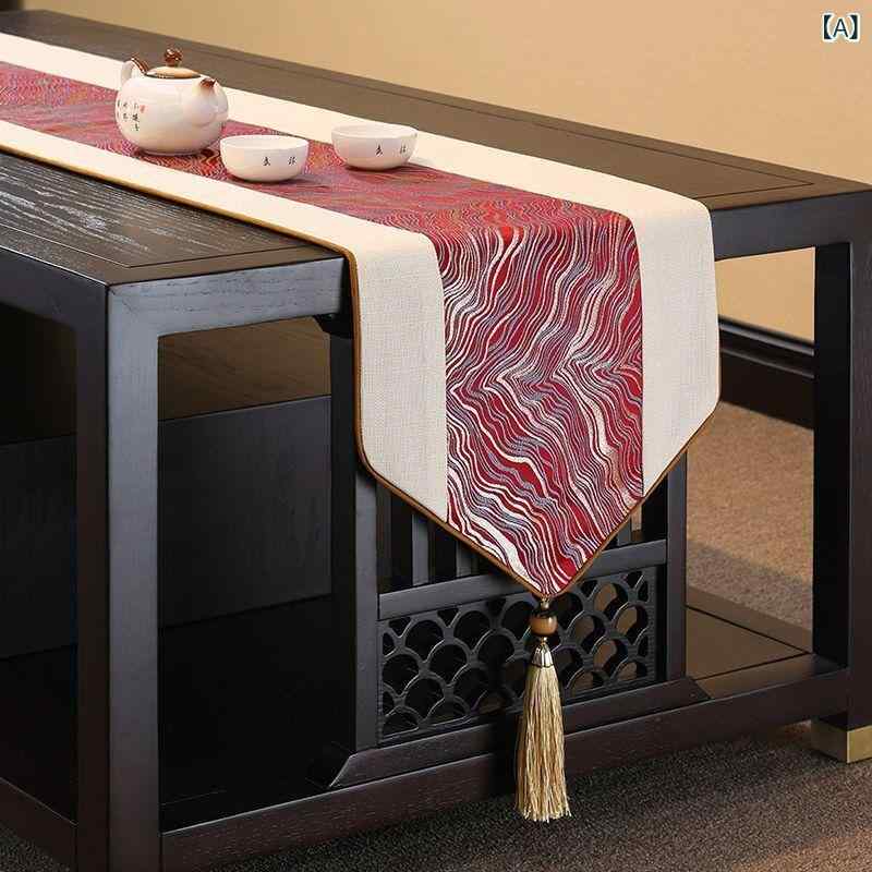 テーブルランナー モダンチャイニーズ 禅風 高級感 ライトラグジュアリー リネン布製 中国風柄 テーブルクロス 食卓カバー ダイニングテーブル テレビ台 茶器台 コーヒーテーブル 茶卓マット(x2)