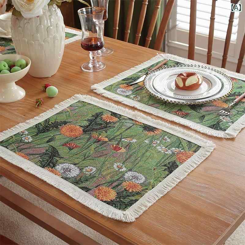 ランチョンマット アメリカンヴィンテージ風 油絵調 高級感 上質 耐熱 滑り止め 綿麻調 厚手 ダイニング モネ柄