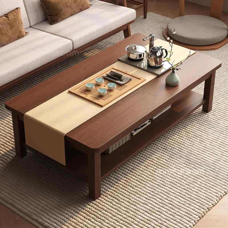 コーヒーテーブル 無垢材 天然木 リビング 書斎 コンパクト 長方形 ライトラグジュアリー 高級感 収納..