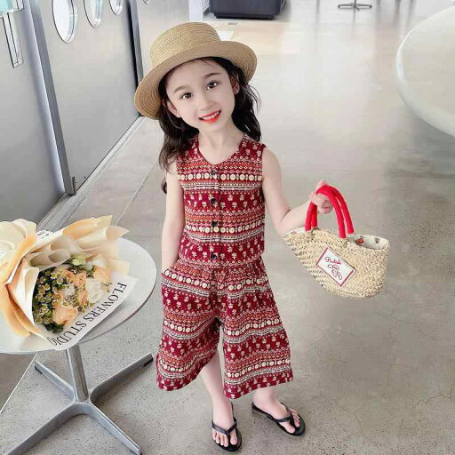 キッズ 女の子 夏服 セットアップ ノースリーブ 七分丈パンツ エスニック スイート 親子コーデ 薄手 ポリエステル レッド ホワイト 韓国風 ツーピース キッズ 女の子 夏服 セットアップ ノースリーブ 七分丈パンツ エスニック スイート 親子コーデ 薄手 ポリエステル レッド ホワイト 韓国風 ツーピース