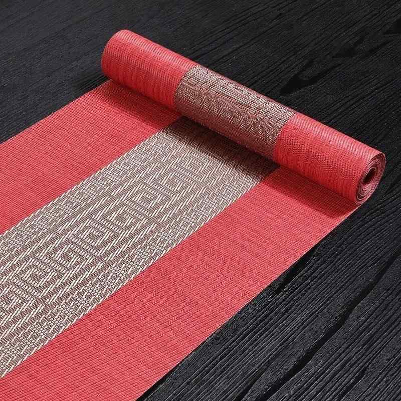 テーブルランナー モダンチャイニーズ 禅風 ライトラグジュアリー 高級感 防水 撥水加工 ティータイム ダイニング 食卓 リビング 飾り 長方形 綿麻 コットンリネン 赤 黄 青 茶 ブラウン