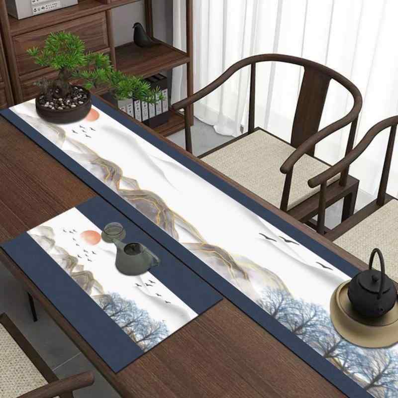 テーブルランナー テーブルマット テーブルクロス モダンアジアン 新中国風 茶道用 PVC製 吸水速乾 拭き取り可能 耐熱 フリーカット 長方形 高級感 無地 ストライプ ヒョウ柄 花柄 雲柄 チェック