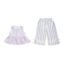 キッズ 女の子 夏服 セットアップ 薄手 かわいい プリンセス風 ナチュラル ノースリーブトップス ストライプ柄 綿混 クロップドパンツ 虫よけ 普段着 2点セット