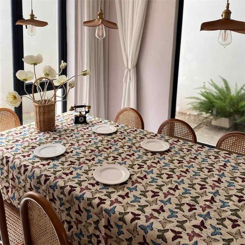 テーブルクロス アメリカンカントリー 蝶柄 コットンリネン 綿麻 レトロ調 テーブルランナー マルチカバー キャビネットランナー 高級感 インテリア装飾