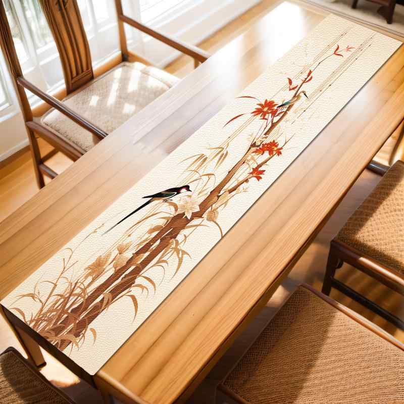 テーブルランナー 新中式 禅風 モダンテイスト 防水加工 吸水速乾 珪藻土 高級感 上品 布製 茶席 ティーマット デスクマット リビング 書斎 葉柄 インテリア