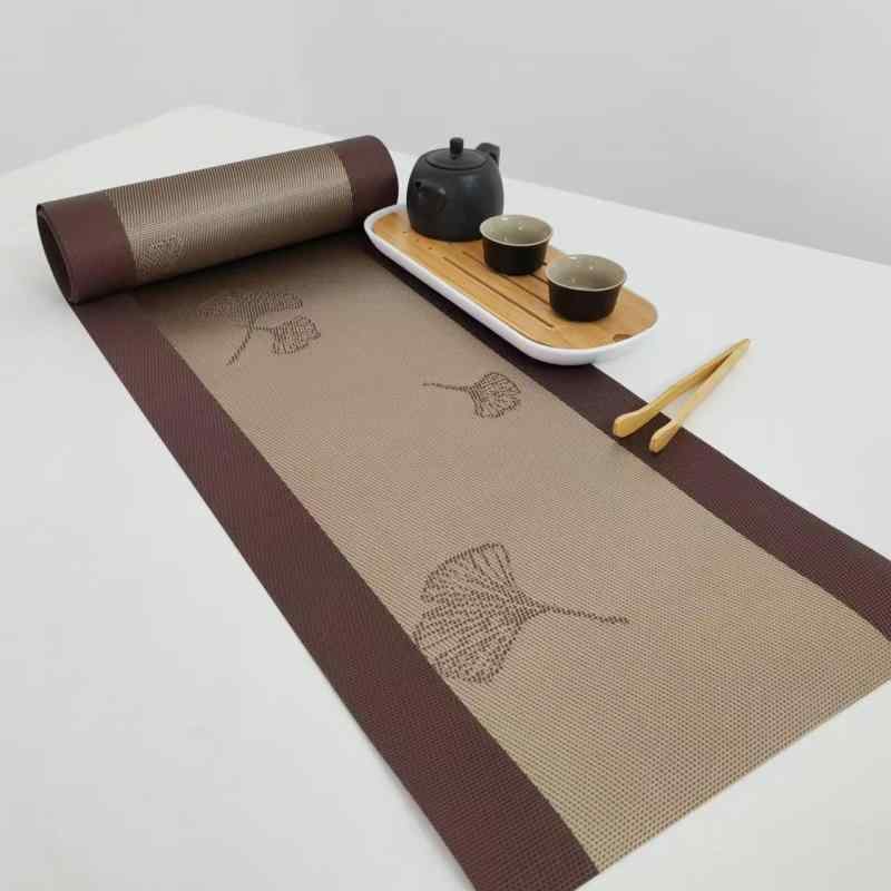 テーブルランナー 新中国風 禅風 上質 高級感 防水 PVC素材 ダイニング 食卓 リビング ティータイム 杏葉柄 梅模様 長方形