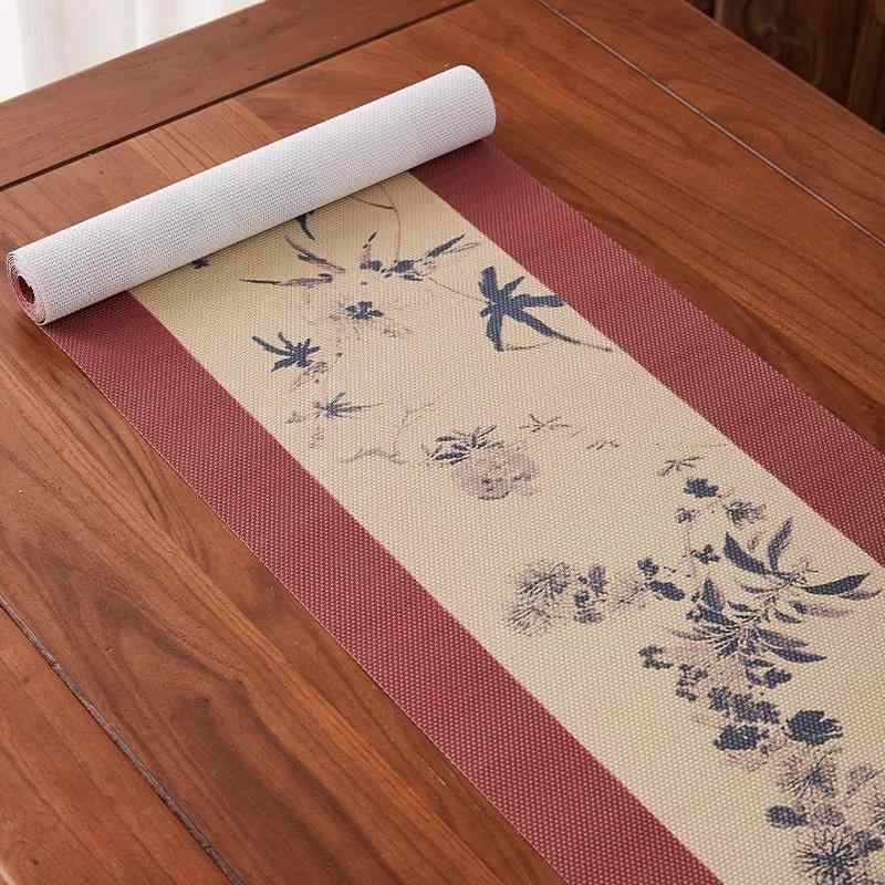テーブルランナー ネオチャイニーズスタイル 中国風 禅風 古典的 ライトラグジュアリー 高級感 防水 耐熱 茶卓用 ティーマット PEVA素材 植物柄