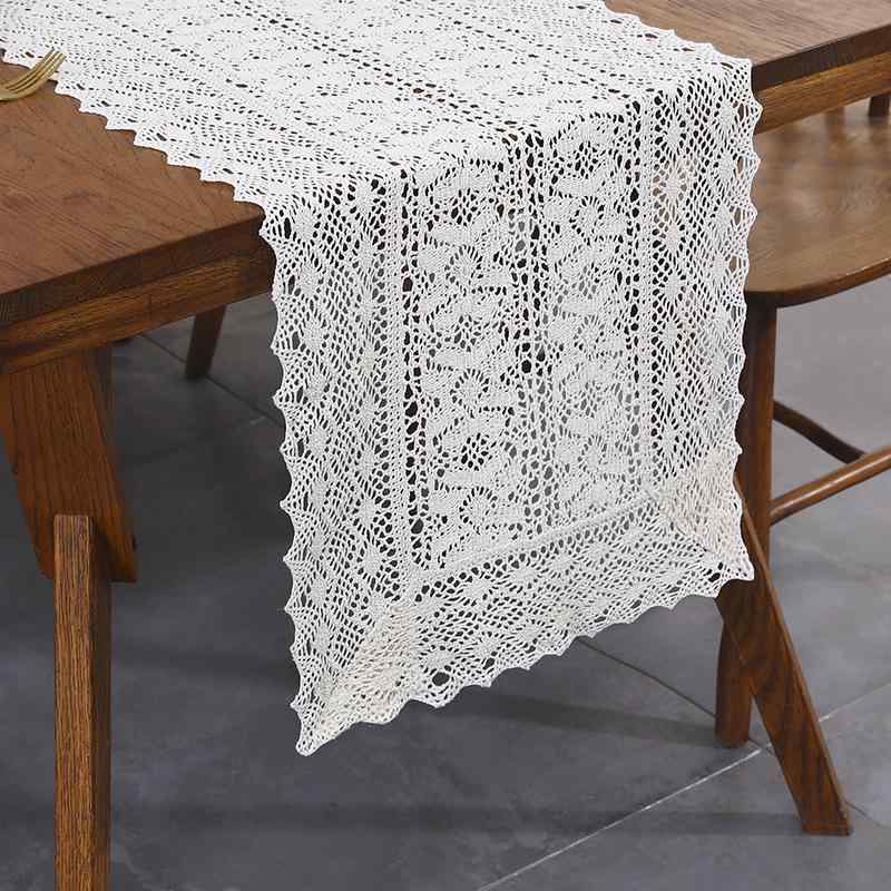 テーブルランナー フレンチ レース ロング シンプル ライトラグジュアリー 高級感 透かし編み 綿 ポリエステル ダイニング リビング 寝室 インテリア ファブリック