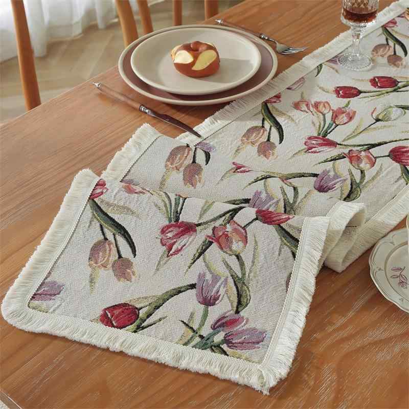 テーブルランナー 北欧風 チューリップ 花柄 高級感 雰囲気 ダイニングテーブル コーヒーテーブル ベッドスロー サイドボード ポリエステル混紡 リビング 寝室 書斎 装飾