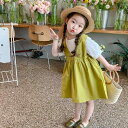 キッズ 女の子 ジャンパースカート 半袖 セットアップ 夏物 ワンピース ポリエステル 柔らかい かわいい おしゃれ 韓国風 カジュアル グリーン お出かけ 通園着 普段使い