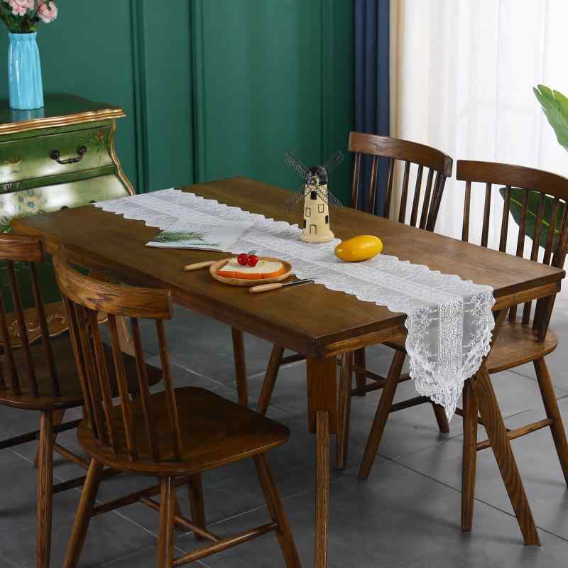 テーブルランナー フレンチスタイル 家庭用 高級感 レース 透かし彫り ロング ポリエステル モダン 無地 ホワイト リビング ダイニング 来客用 おしゃれ 敷物
