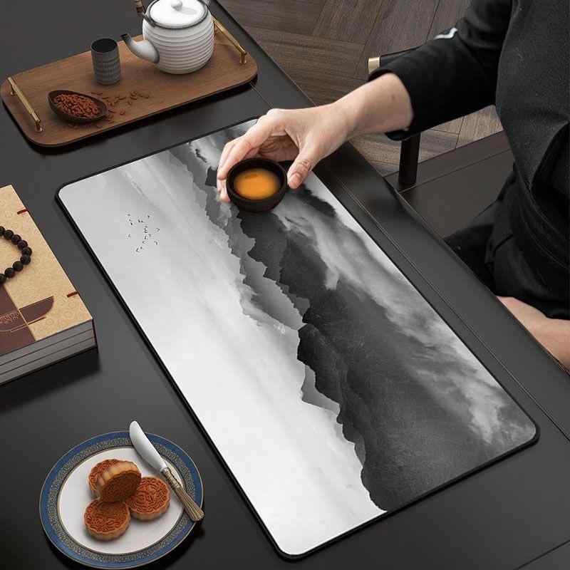 テーブルランナー 中国風 禅風 ティーマット 茶道マット 吸水 速乾 珪藻土 ロング 長方形 高級感 お手入れ簡単 家庭用 ダイニング 食卓用 インテリア 敷物(x2)